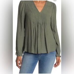 Nanette Lepore | Olive Green Blouse Large V-Neck Boho Flowy Large
